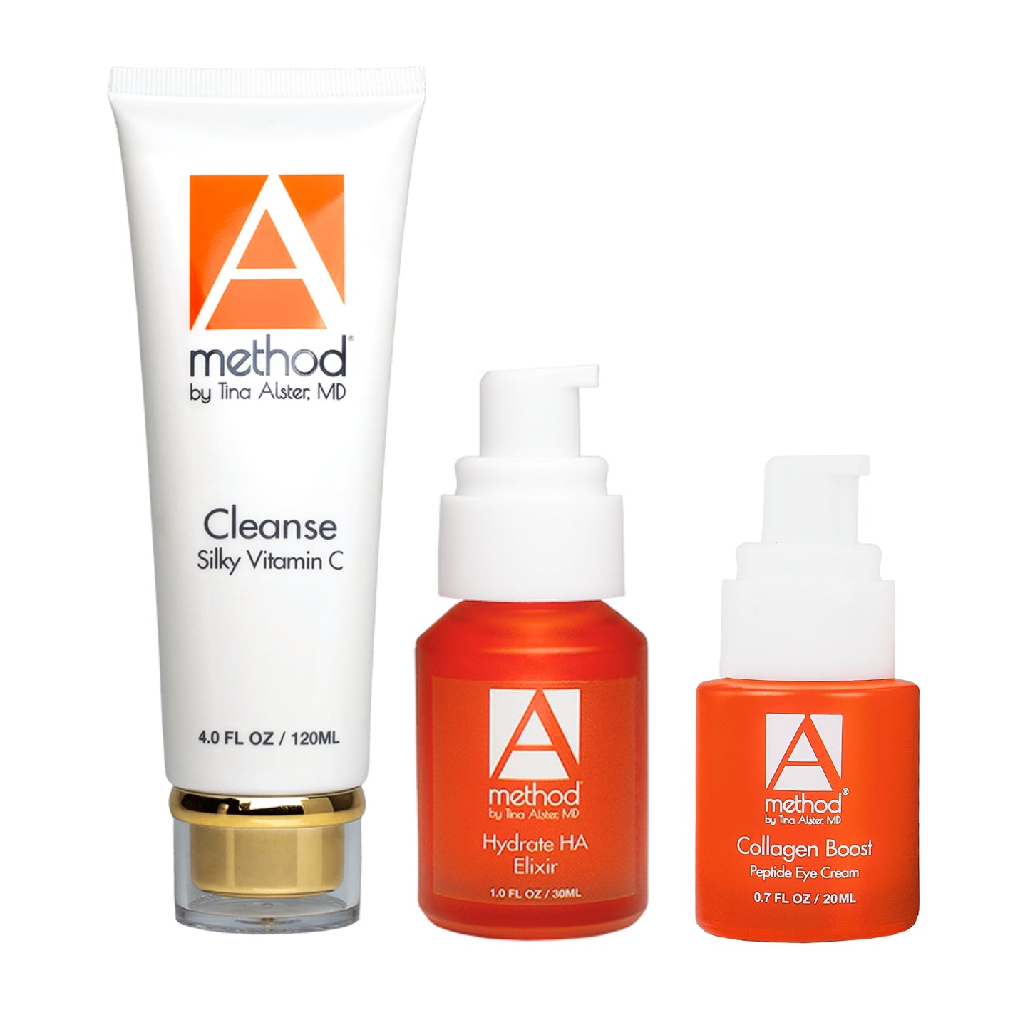 Method by Tina Alster, MD Combination Skin Bundle: Cleanse Silky Vitamin C, Hydrate HA Elixir, Collagen Boost Peptide Eye Cream