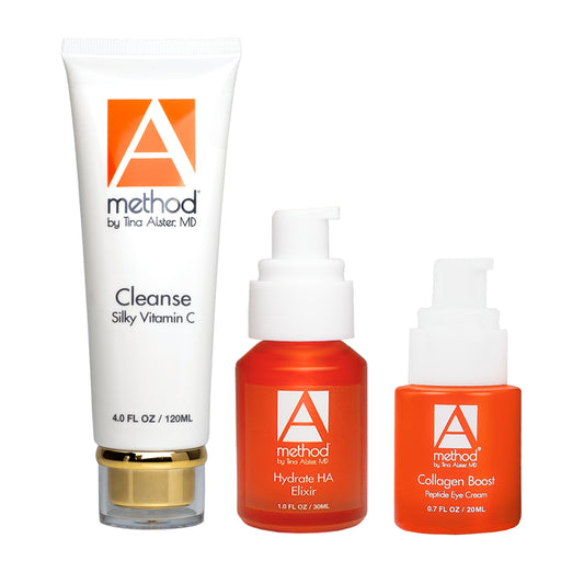 Method by Tina Alster, MD Combination Skin Bundle: Cleanse Silky Vitamin C, Hydrate HA Elixir, Collagen Boost Peptide Eye Cream