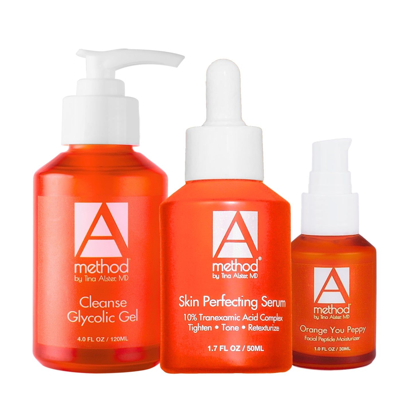 Method by Tina Alster MD Discolored Skin Type Bundle: Glycolic Gel, Skin Perfecting Serum, & Orange You Peppy Moisturizer