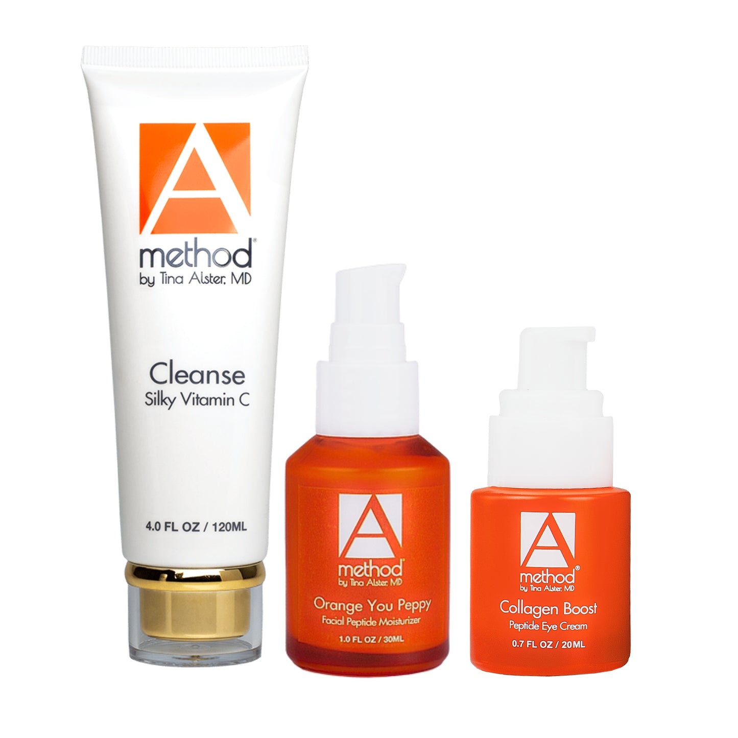Method by Tina Alster MD Dry to Normal Bundle: Silky Vitamin C Cleanse, Orange You Peppy Moisturizer, Collagen Boost Eye Cream