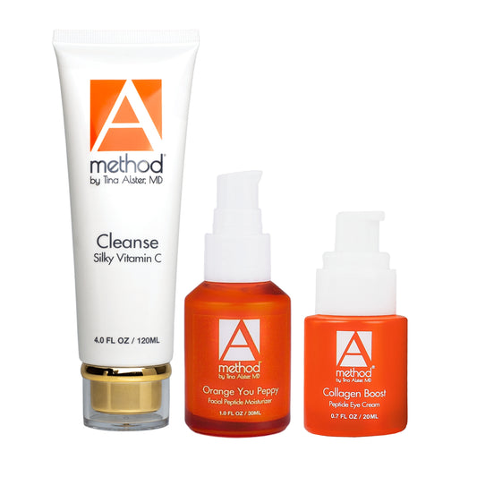 Method by Tina Alster MD Dry to Normal Bundle: Silky Vitamin C Cleanse, Orange You Peppy Moisturizer, Collagen Boost Eye Cream
