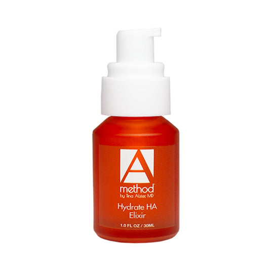 Method by Tina Alster MD Hydrate HA Elixir, 1 fl oz/30ml amber glass bottle with pump.