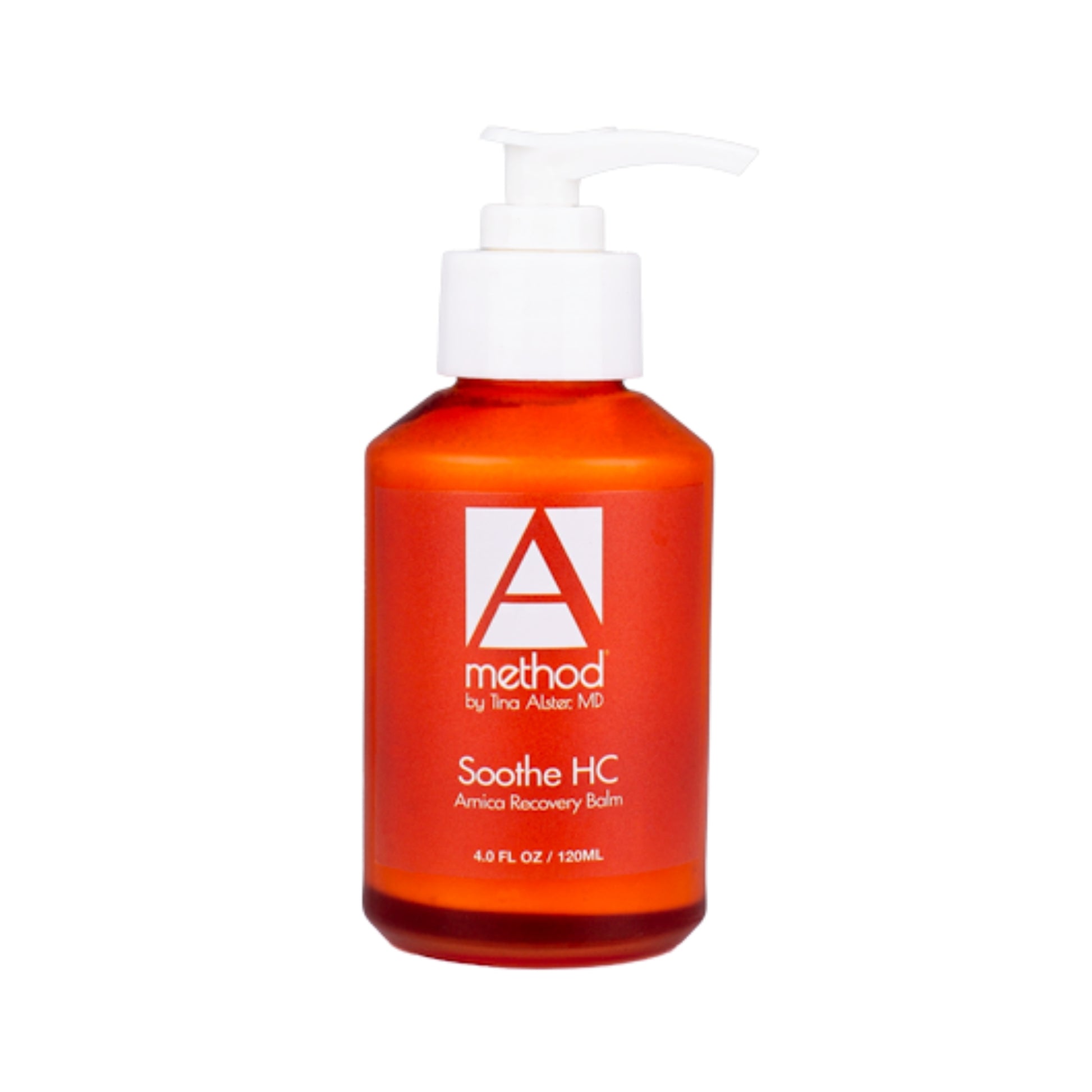 Amber bottle of Arnica recovery balm with pump dispenser.