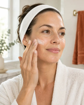 Woman applying moisturizer after an at-home peel with The A Method skincare