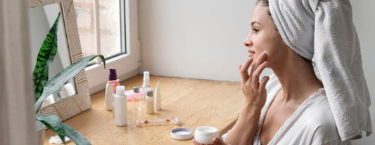 Satisfied woman with healthy, glowing skin.