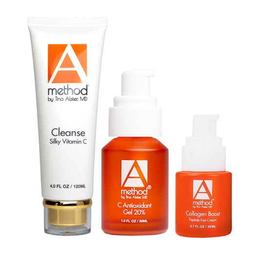 Method by Tina Alster, MD Balanced Skin Type Bundle: Silky Vitamin C Cleanse, C Antioxidant Gel 20%, Collagen Boost Peptide Eye Cream
