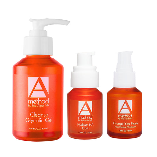 Method by Tina Alster MD Normal to Oily Bundle: Cleanse Glycolic Gel, Hydrate HA Elixir, Orange You Peppy Moisturizer
